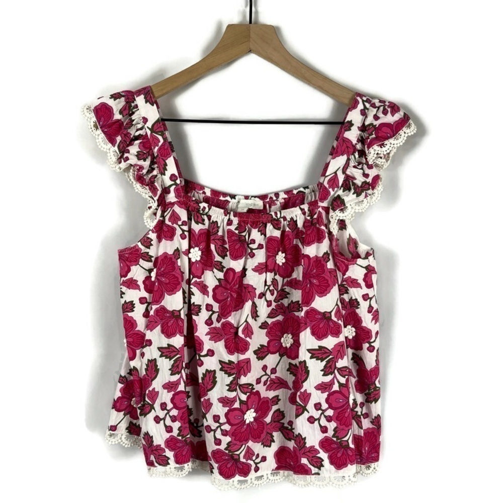 Cottagecore Women’s Floral Pink Ruffle Baby Doll Crop Top Pink Lace Size Medium